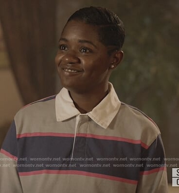 Tamia’s stripe rugby jersey on All American