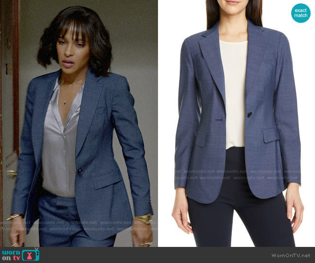 Suistudio Cameron Wool Suit Jacket in Blue worn by Edie Palmer (Megalyn Echikunwoke) on Almost Family