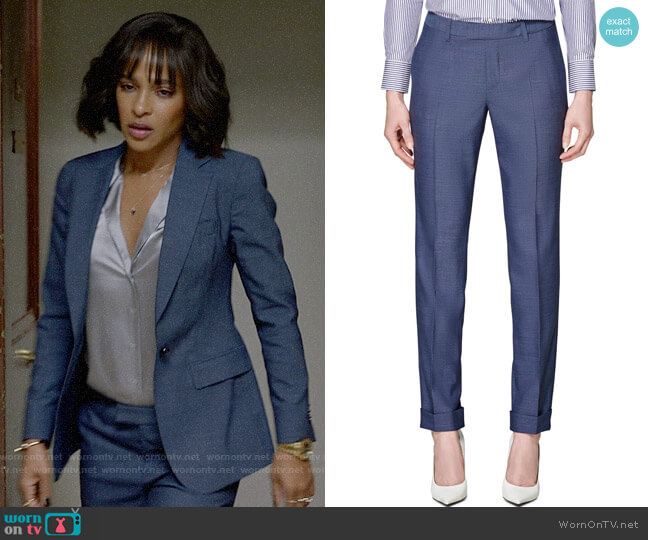 Suistudio Robin Cuff Wool Trousers in Blue worn by Edie Palmer (Megalyn Echikunwoke) on Almost Family
