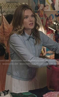 Sutton’s mixed media shirtdress on The Bold Type