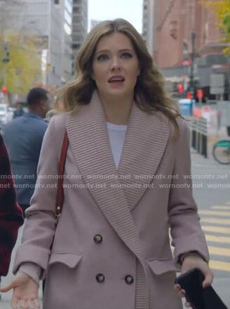 Sutton’s pink ribbed lapel coat on The Bold Type