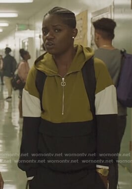 Tamia’s khaki zip hoodie on All American