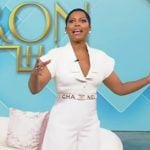 Tamron’s white jumpsuit on Tamron Hall Show