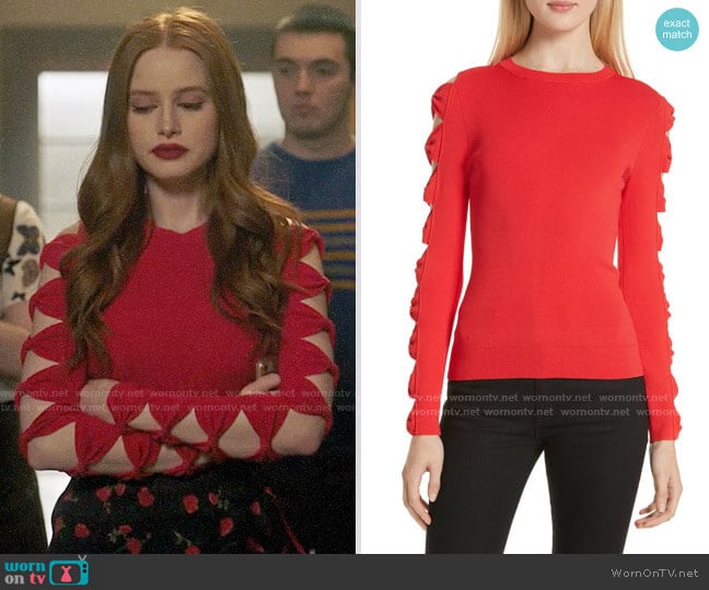 Ted Baker Yonoh Sweater worn by Cheryl Blossom (Madelaine Petsch) on Riverdale