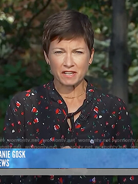 Stephanie’s black floral tie neck blouse on Today