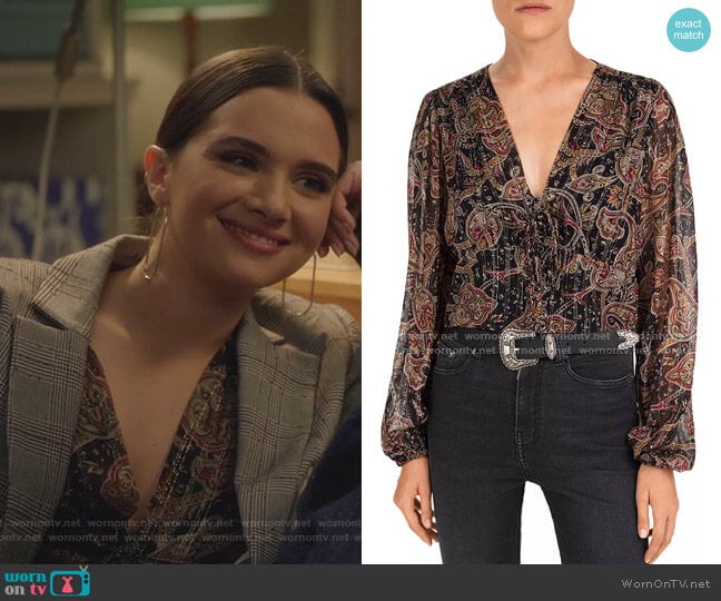 The Kooples Tanger Paisley Silk-Blend Top worn by Jane Sloan (Katie Stevens) on The Bold Type