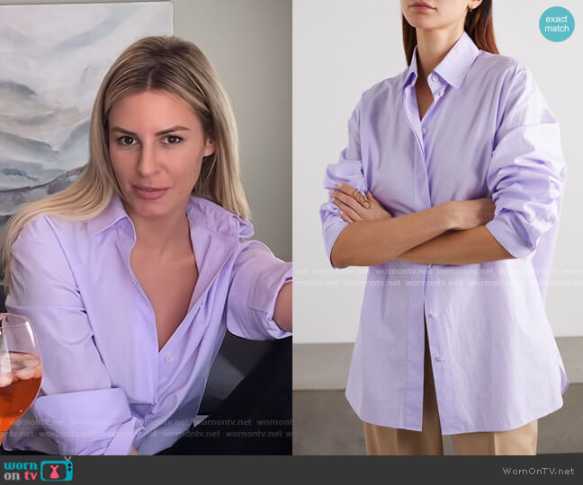 The Row Big Sisea Shirt worn by Morgan Stewart on E! News