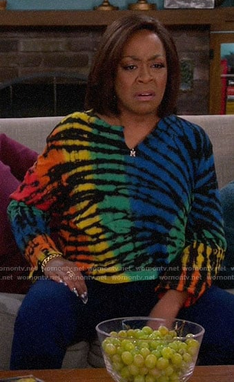 Tina’s rainbow tie dye long sleeve tee on The Neighborhood