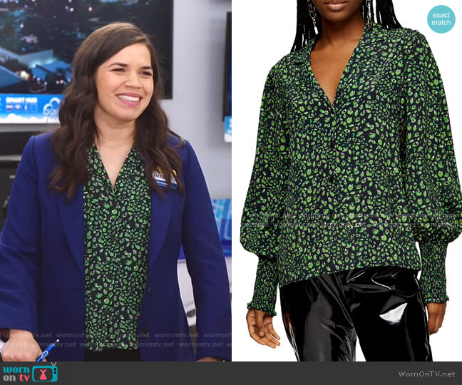 Topshop Print Balloon Sleeve Blouse worn by Amy (America Ferrera) on Superstore