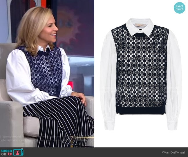 Tory Burch Crochet-Paneled Cotton-Blend Shirt