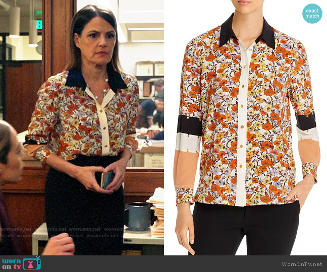 Tory Burch Studded Patchwork Silk Shirt worn by Maggie Palmer (Suzanne Cryer) on All Rise
