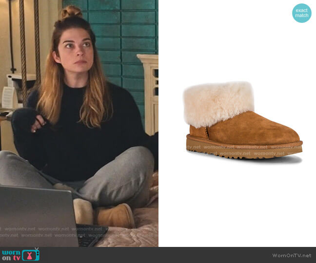 Ugg Classic Mini Fluff Booties worn by Alexis Rose (Annie Murphy) on Schitts Creek