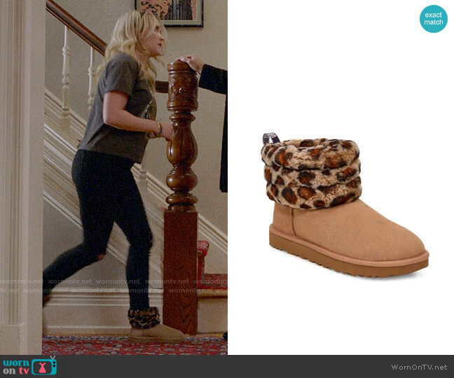 Ugg Mini Fluff Quilted Leopard Print Boot worn by Roxy Doyle (Emily Osment) on Almost Family