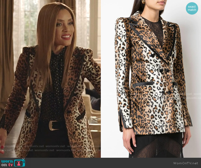 Valentina Shah Jessica Leopard Print Blazer worn by Dominique Deveraux (Michael Michele) on Dynasty