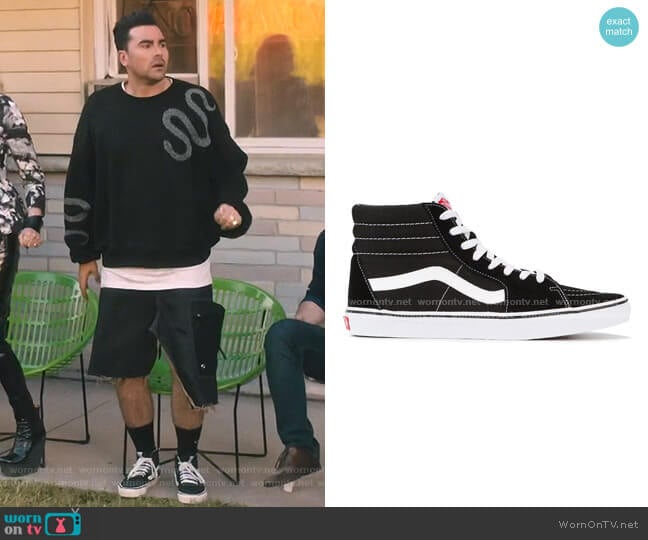 Vans Black Sk8 Hi Sneakers worn by David Rose (Daniel Levy) on Schitts Creek
