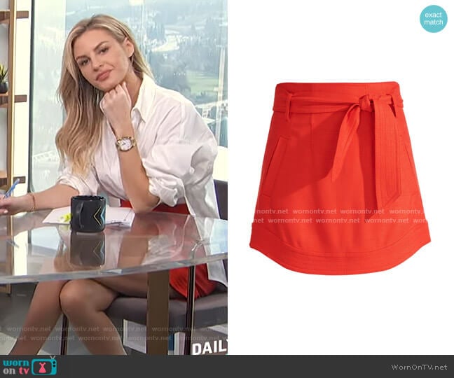 Veronica Beard Nyrie Tie Waist Mini Skirt worn by Morgan Stewart on E! News