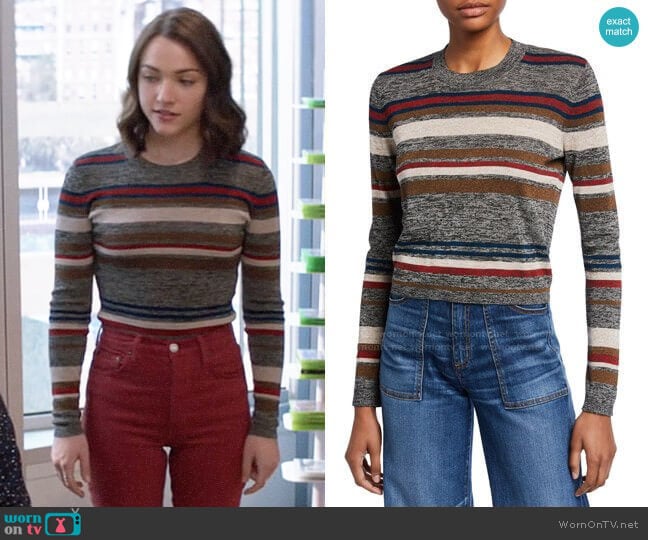 Veronica Beard Jora Cropped Striped Pullover worn by Cara Bloom (Violett Beane) on God Friended Me