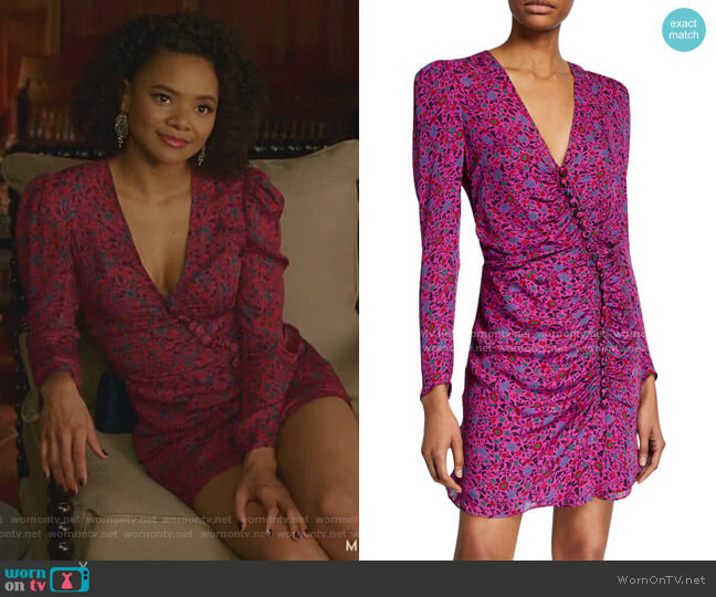 Veronica Beard Verona Floral Long-Sleeve Cocktail Dress worn by Vanessa (Jade Payton) on Dynasty