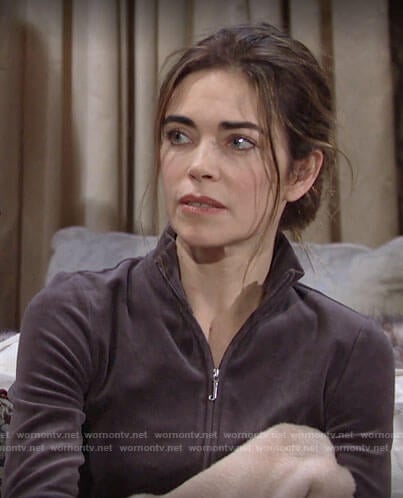 Victoria’s grey velour jacket on The Young and the Restless