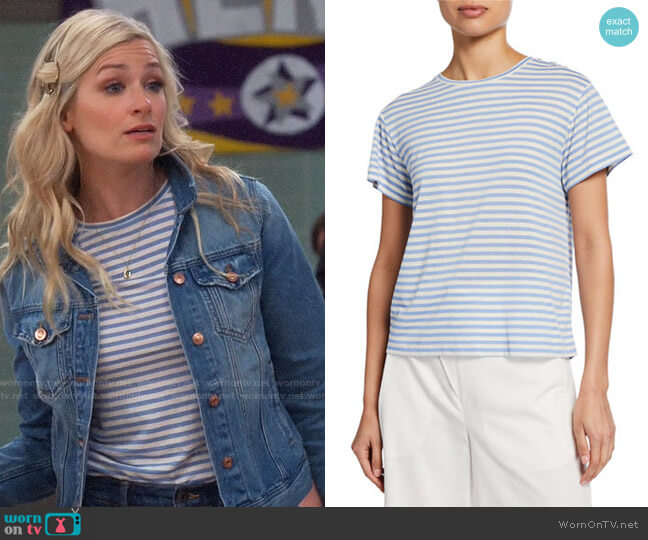 Vince Stripe T-shirt in Natural Avalon worn by Gemma (Beth Behrs) on The Neighborhood