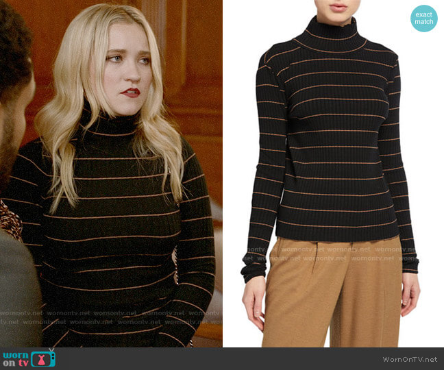 Vince Striped Rib Turtleneck Pullover worn by Roxy Doyle (Emily Osment) on Almost Family