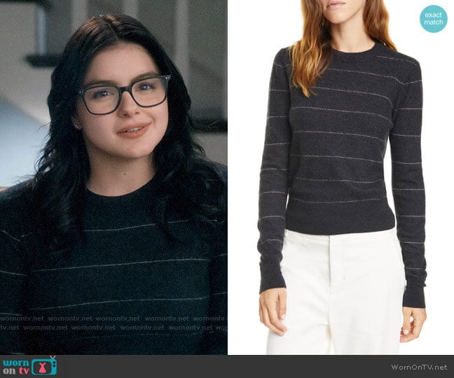 Vince Stripe Fitted Cashmere Crewneck Sweater in Charcoal worn by Alex Dunphy (Ariel Winter) on Modern Family