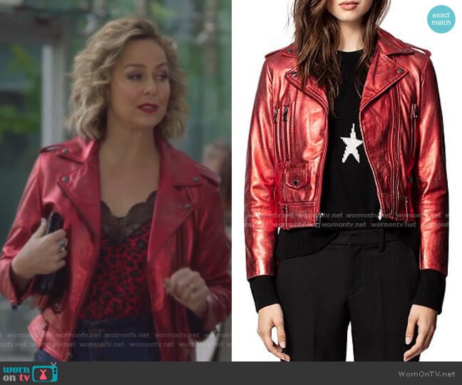 Zadig & Voltaire Lenni Metallic Leather Biker Jacket worn by Jacqueline (Melora Hardin) on The Bold Type