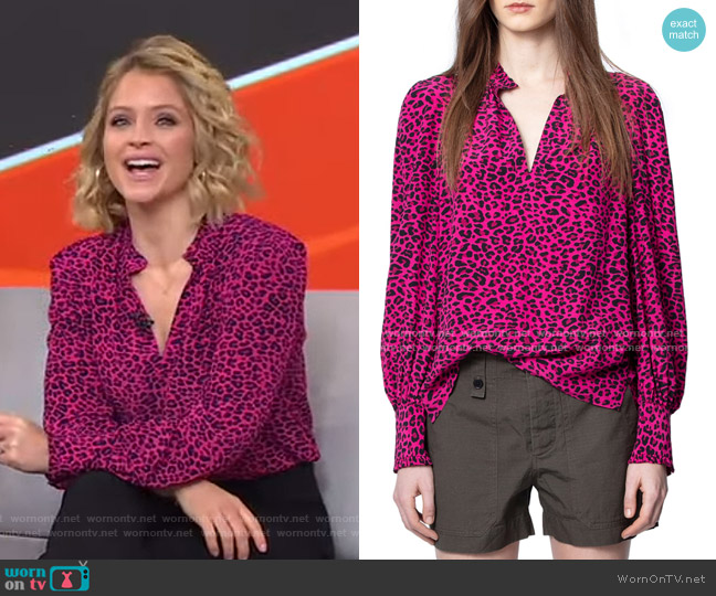 Zadig & Voltaire Titus Leopard Print Blouse worn by Sara Haines on Good Morning America