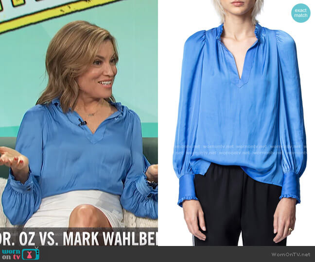 Zadig & Voltaire Titu Satin Blouse worn by Kit Hoover on Access Hollywood