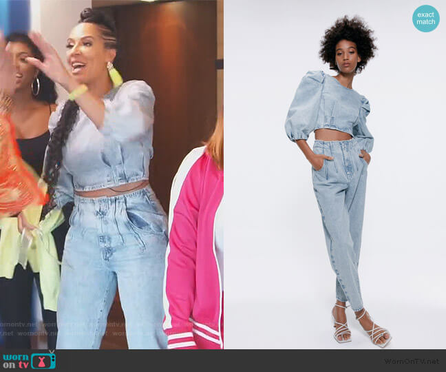 Zara Balloon Sleeve Denim Top