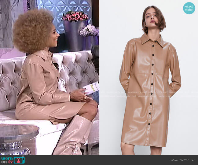Zara Long Faux Leather Shirt worn by Amanda Seales on The Real