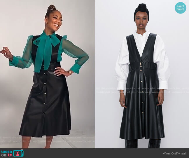 Zara Midi Pinafore Dress with Buttons worn by Amanda Seales on The Real