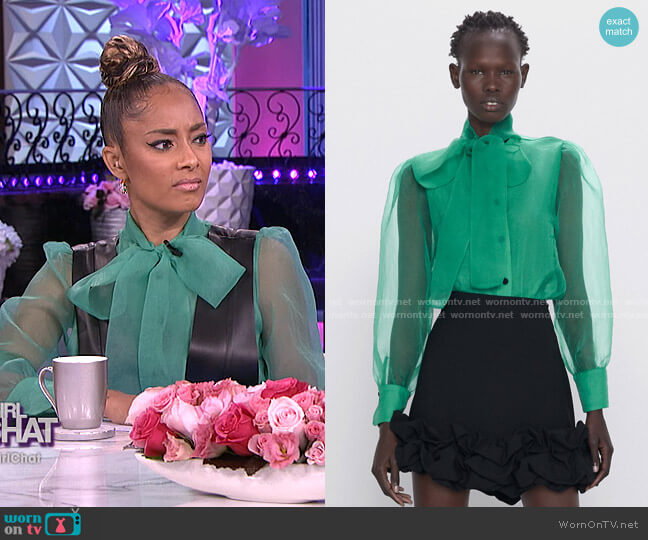 Zara Organza Blouse with Tie worn by Amanda Seales on The Real