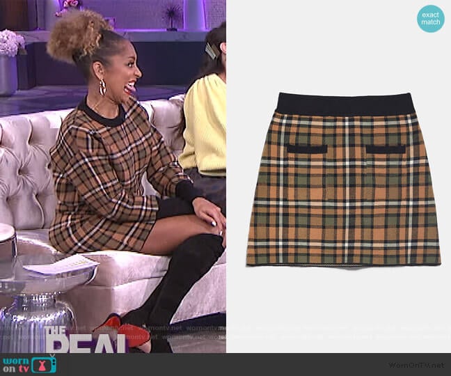Zara Plaid Knit Skirt worn by Amanda Seales on The Real