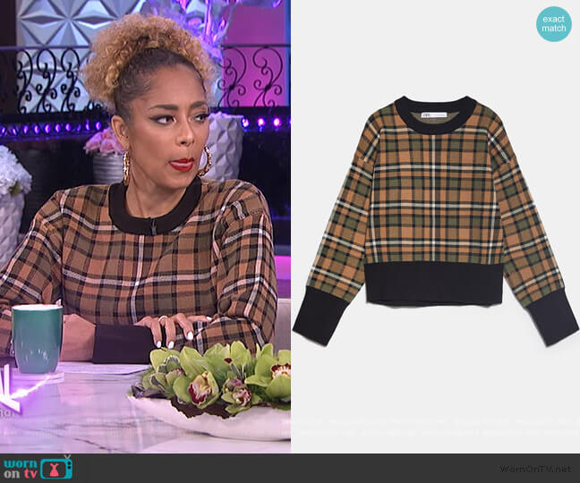 Zara Plaid Knit Sweatshirt worn by Amanda Seales on The Real