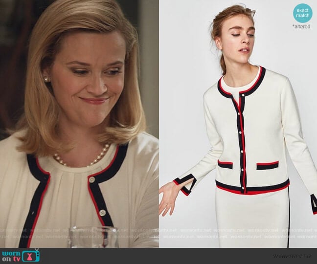 Zara Contrast Trim Cardigan worn by Elena Richardson (Reese Witherspoon) on Little Fires Everywhere