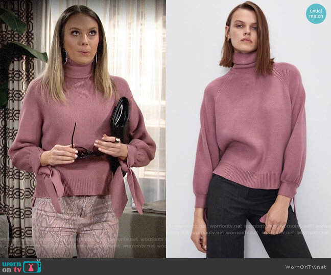 Zara Knit Sweater with Tied Cuffs worn by Abby Newman (Melissa Ordway) on The Young and the Restless