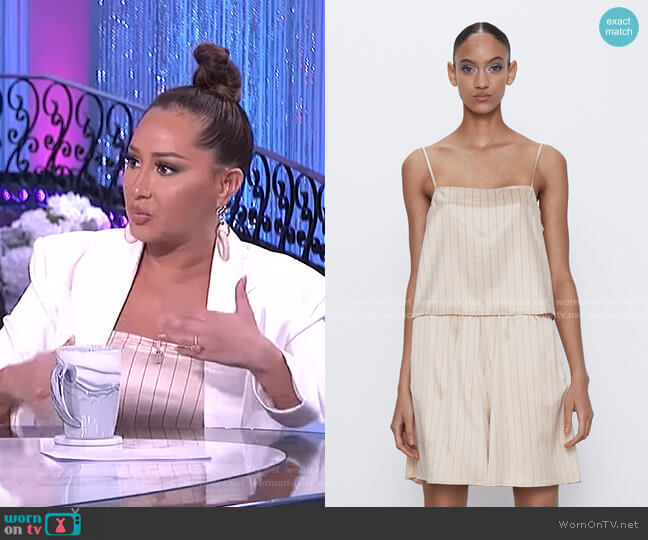 Zara Satin Effect Stripe Top worn by Adrienne Houghton on The Real