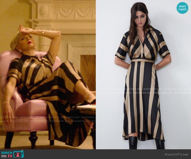Zara Satin Effetct Striped Dress worn by  Gloria Grandbilt (Katherine LaNasa) on Katy Keene