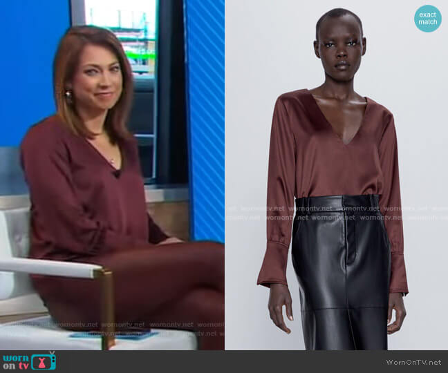 Zara Satin Top worn by Ginger Zee on Good Morning America