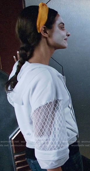 Zari’s white mesh sleeve jacket on Legends of Tomorrow