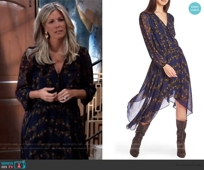 1.State Long Sleeve Floral Handkerchief Hem Dress worn by Carly Spencer (Laura Wright) on General Hospital