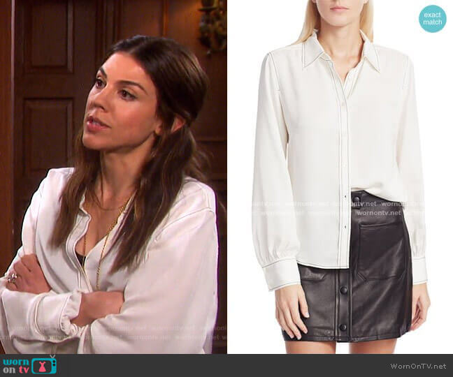 Frame 70s Contrast Stitch Puff-Sleeve Silk Shirt worn by Abigail Deveraux (Kate Mansi) on Days of our Lives