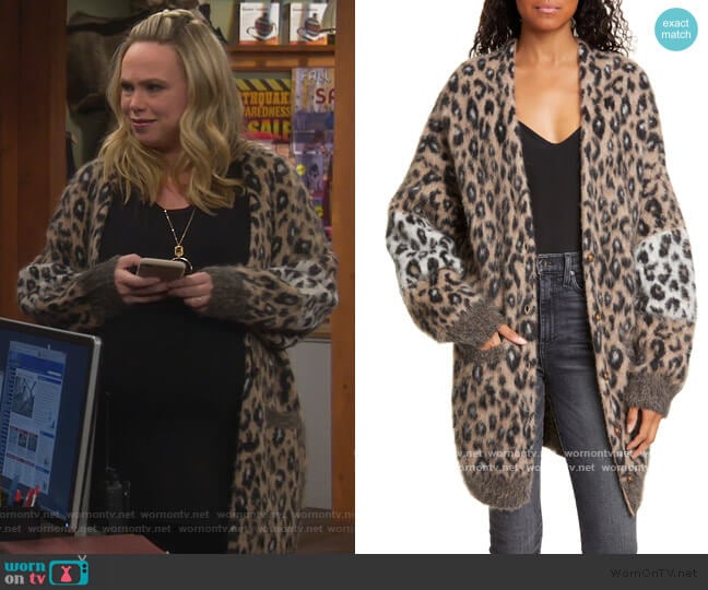 A.L.C. Leone Leopard Alpaca Blend Cardigan worn by Kristin Baxter (Amanda Fuller) on Last Man Standing