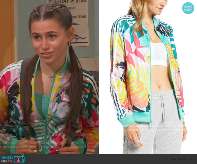 Adidas Tropicalage Graphic Track Jacket worn by Tess O'Malley (Sky Katz) on Ravens Home