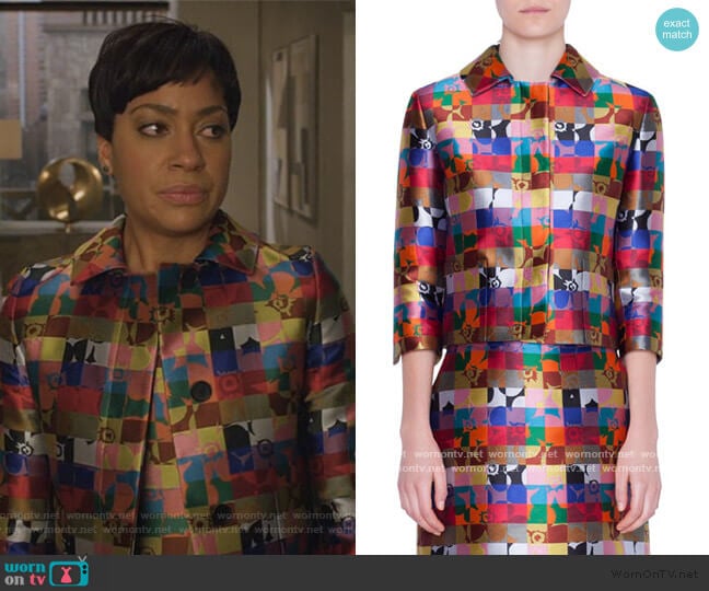 Akris Punto Cropped Floral-Jacquard Jacket worn by Lucca Quinn (Cush Jumbo) on The Good Fight