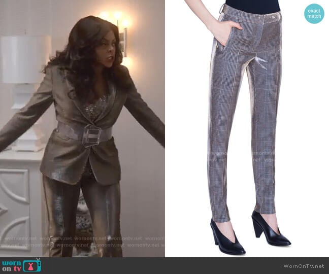 Akris punto Fabia Metallic Glen Checked Jersey Pants worn by Cookie Lyon (Taraji P. Henson) on Empire