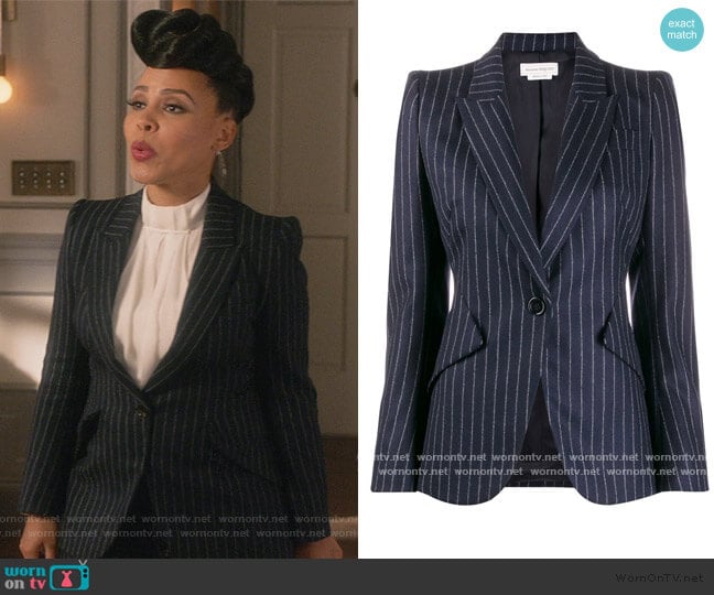 Alexander McQueen Fitted Pinstripe Blazer worn by Tegan Price (Amirah Vann) on How to Get Away with Murder