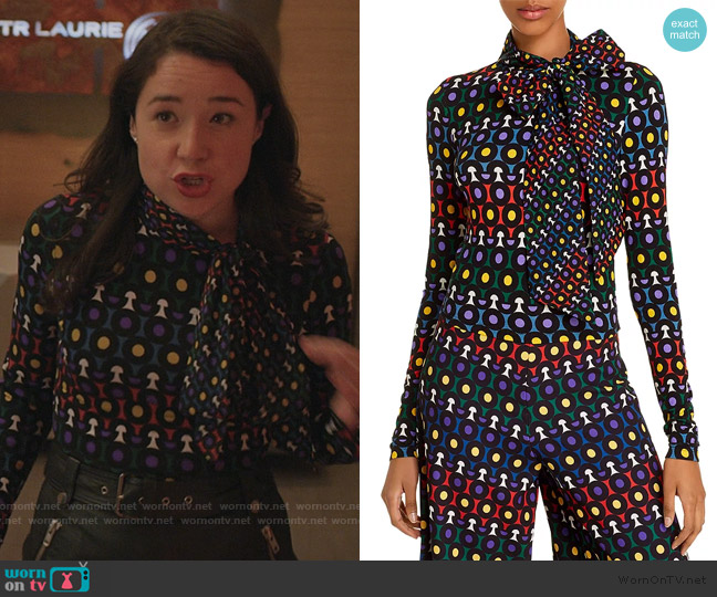 Alice + Olivia Delaina Tie-Neck Cropped Top worn by Marissa Gold (Sarah Steele) on The Good Fight