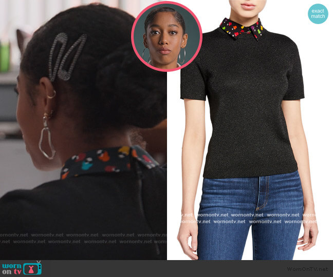 Alice + Olivia Aster Short-Sleeve Collared Pullover Sweater worn by Drea Barris (Iman Benson) on BlackAF